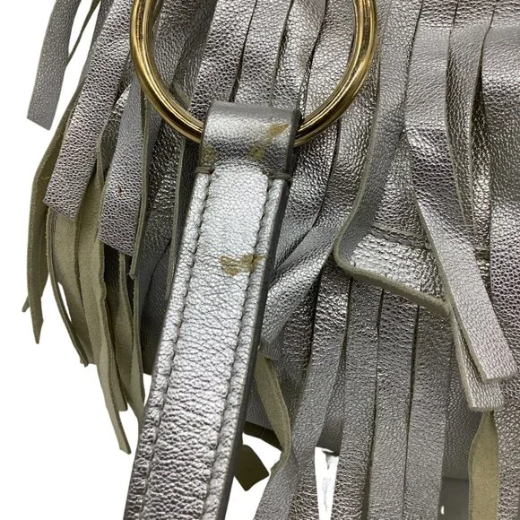 Saint Laurent Fringe Metallic Silver Leather Shoulder Bag - Picture 11 of 11
